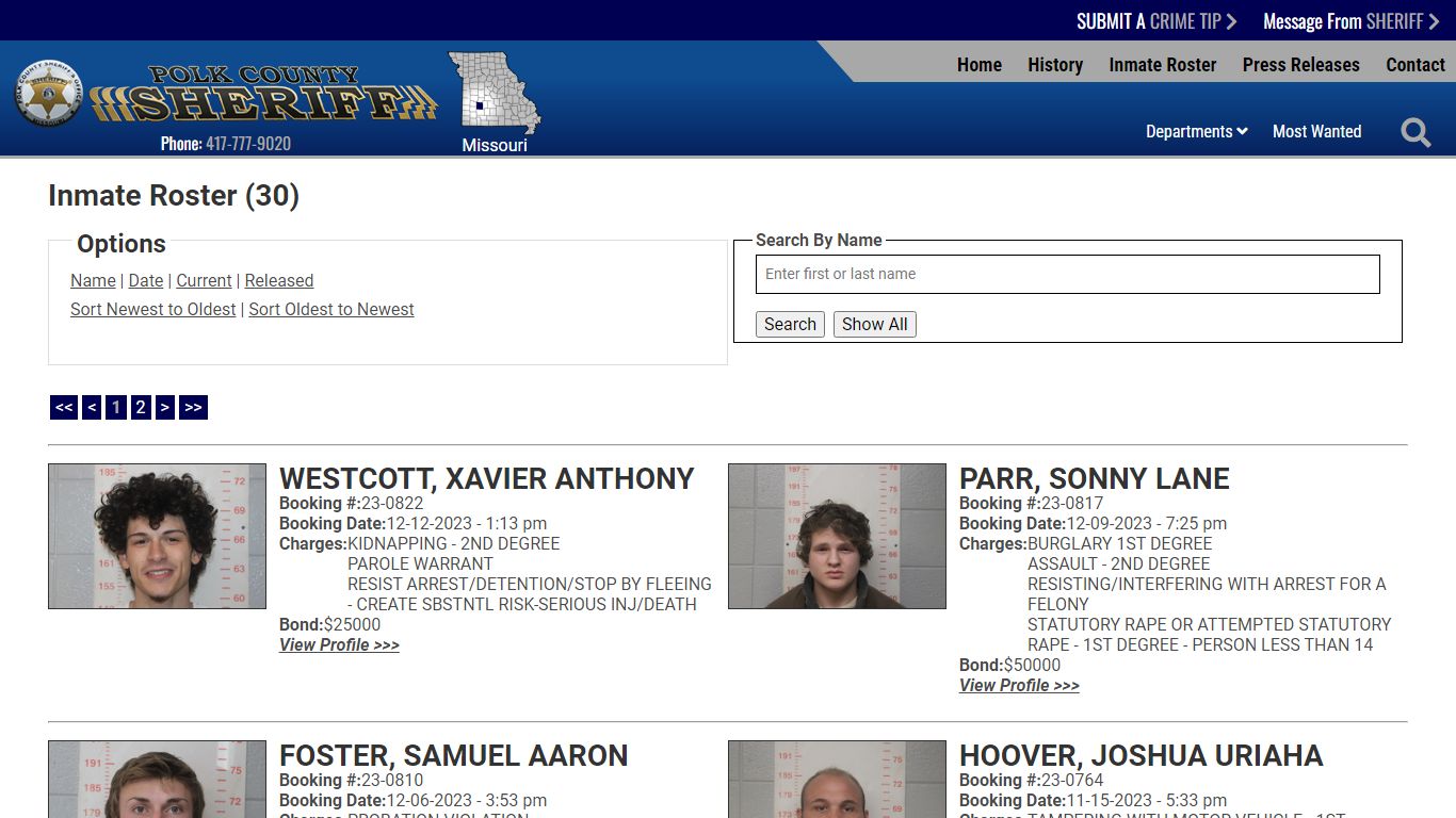 Current Inmates Booking Date Descending - Polk County Sheriff MO