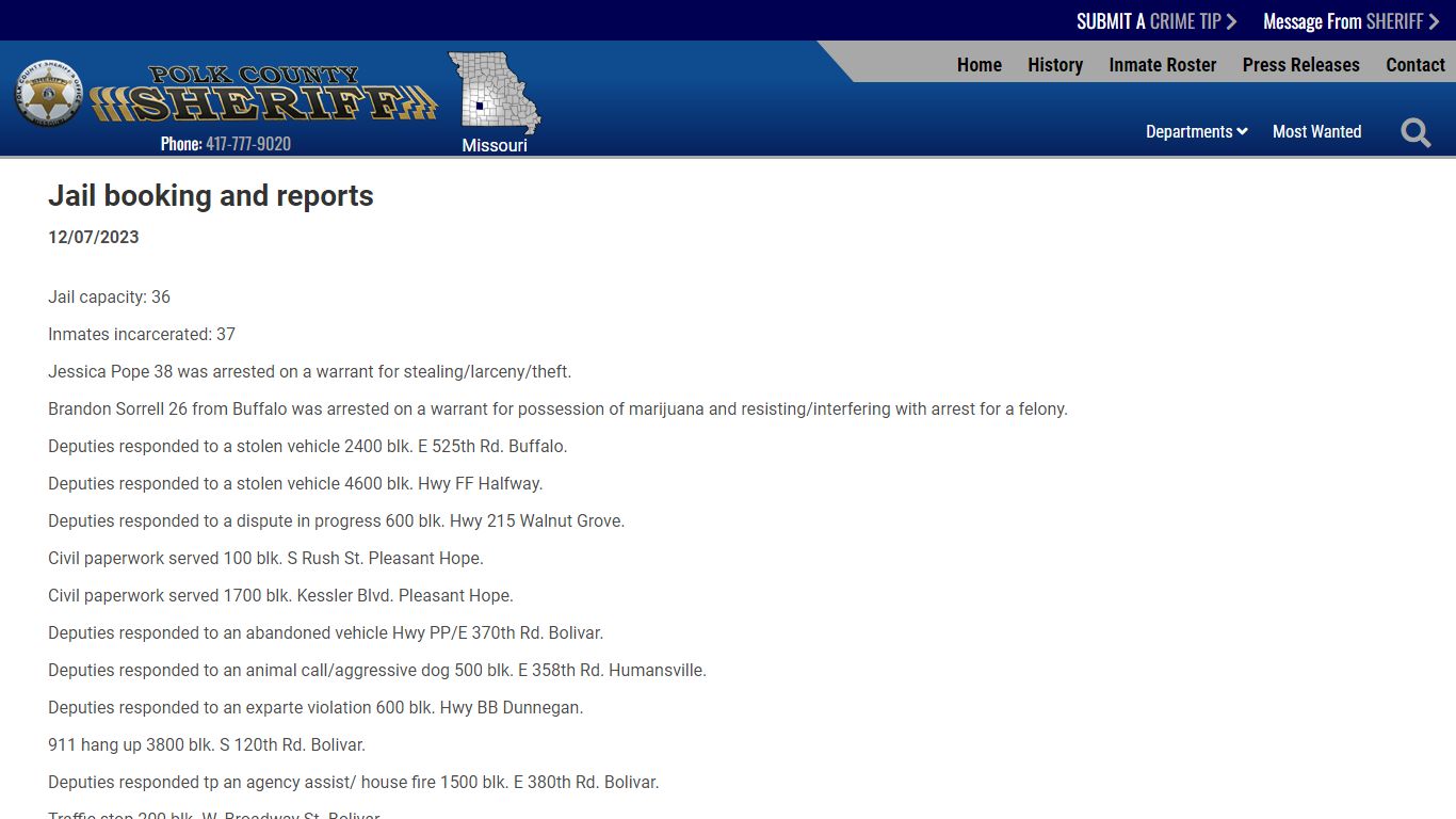 Jail booking and reports (12/07/2023) - Press Releases - Polk County ...